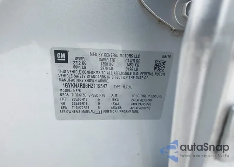 2017 Cadillac Xt5 Standard z USA, uszkodzony, nr VIN 1GYKNARS6HZ119547